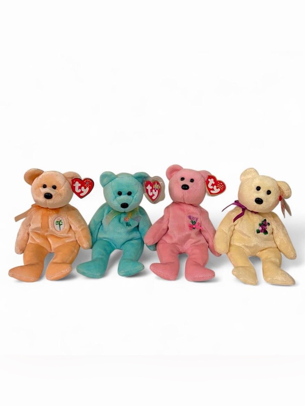 Ty Beanie Buddies Plush Bear Set - Peach, Teal, Pink & Cream
